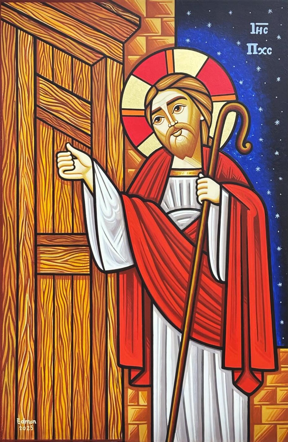 Coptic Icon of Christ Knocking at the Door, by Edmon 2025
